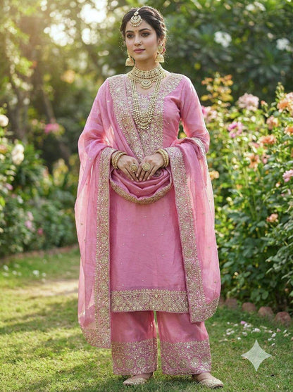 Premium Fendy Silk Top, Plazzo & Dupatta – Heavy Sequins Embroidery