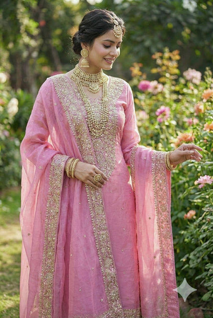 Premium Fendy Silk Top, Plazzo & Dupatta – Heavy Sequins Embroidery