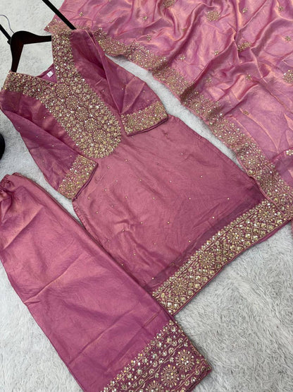 Premium Fendy Silk Top, Plazzo & Dupatta – Heavy Sequins Embroidery