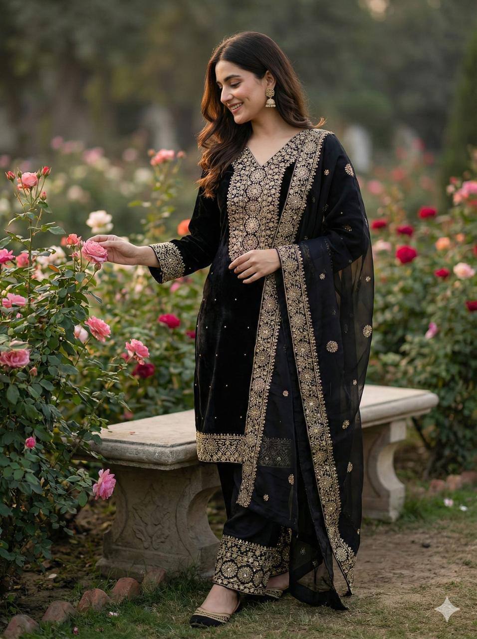 Premium Fendy Silk Top, Plazzo & Dupatta – Heavy Sequins Embroidery