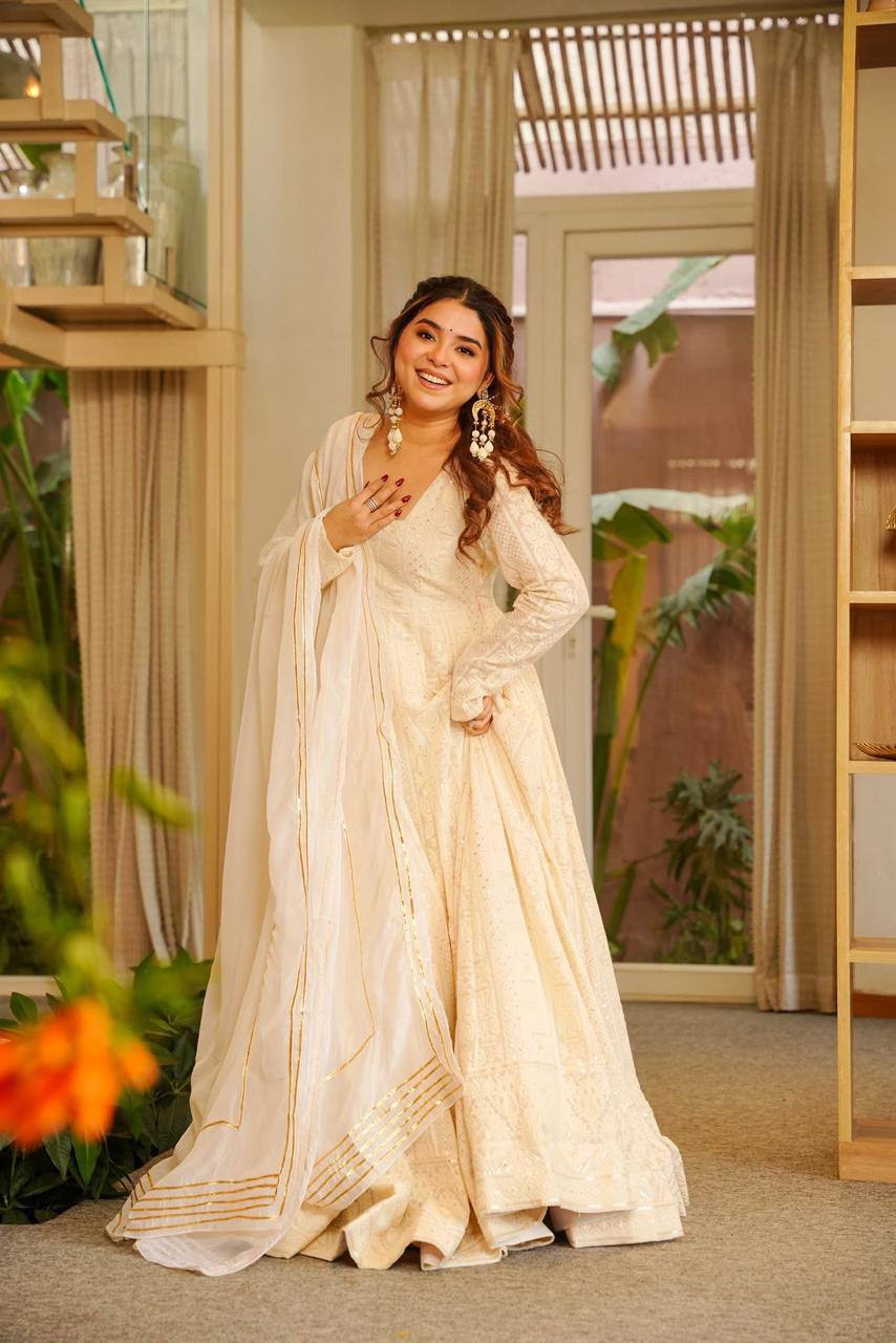 Premium Soft Georgette Anarkali Suit Set – Heavy Sequins & Zari Embroidery