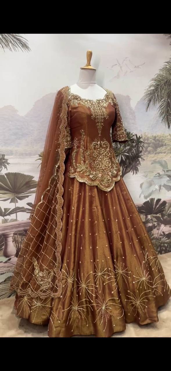 Premium Simmer Silk Top, Lehenga & Dupatta – Sequins & Coding Embroidery Work