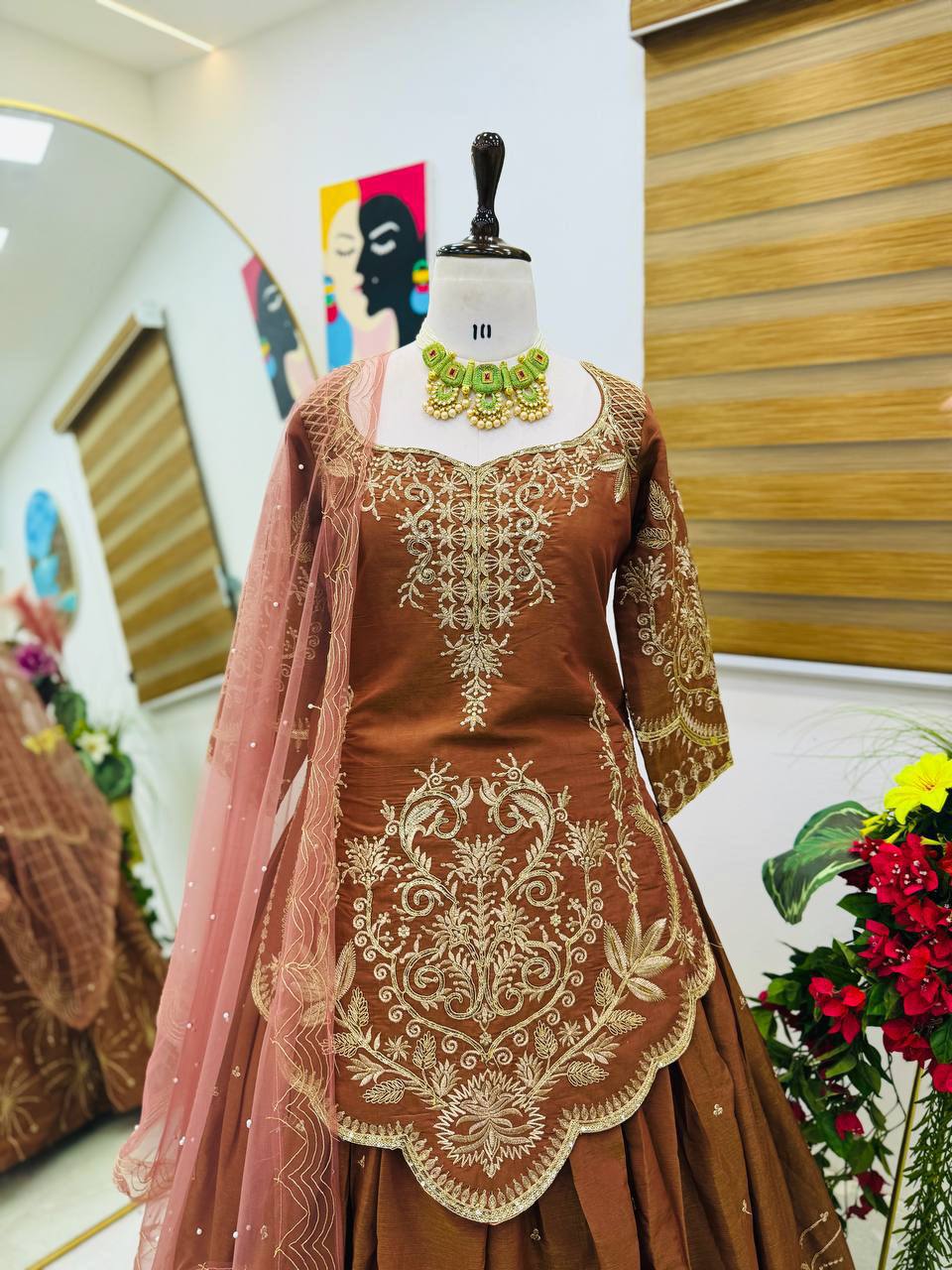 Premium Simmer Silk Top, Lehenga & Dupatta – Sequins & Coding Embroidery Work