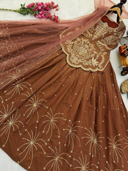Premium Simmer Silk Top, Lehenga & Dupatta – Sequins & Coding Embroidery Work