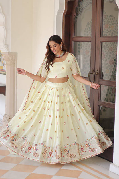 Premium Vichitra Silk Lehenga Choli – Sequins, Zari & Thread Embroidery