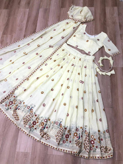 Premium Vichitra Silk Lehenga Choli – Sequins, Zari & Thread Embroidery