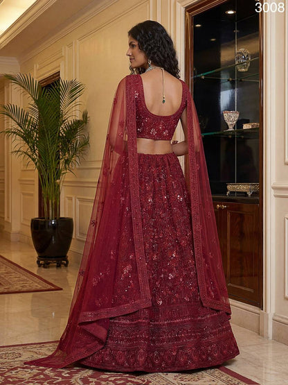 Premium Red Net Lehenga Choli – Dori & Multi‑Thread Embroidery