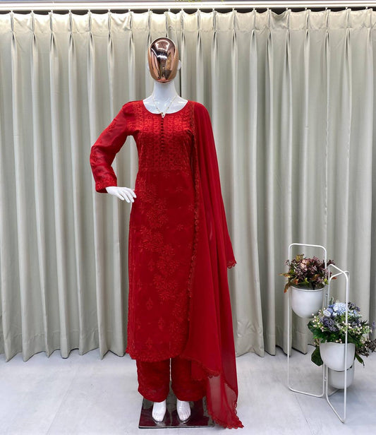 Premium Georgette Embroidered Suit with Pant & Dupatta
