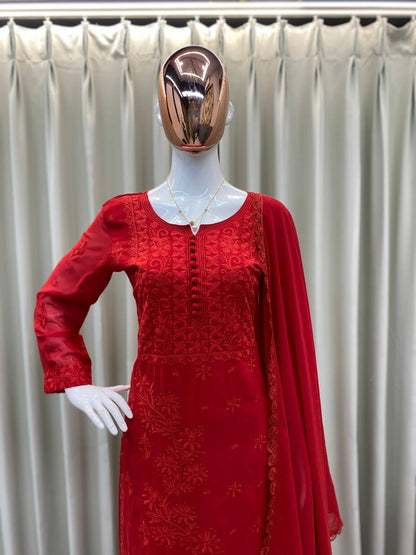 Premium Georgette Embroidered Suit with Pant & Dupatta