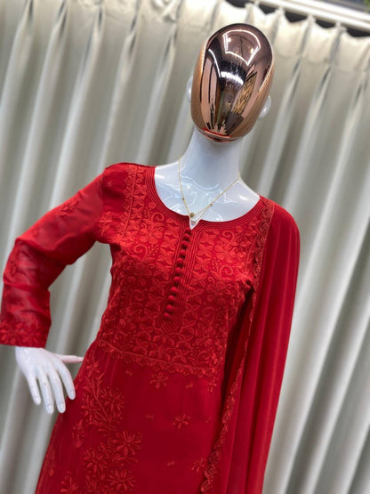 Premium Georgette Embroidered Suit with Pant & Dupatta