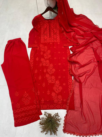 Premium Georgette Embroidered Suit with Pant & Dupatta