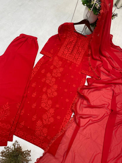 Premium Georgette Embroidered Suit with Pant & Dupatta