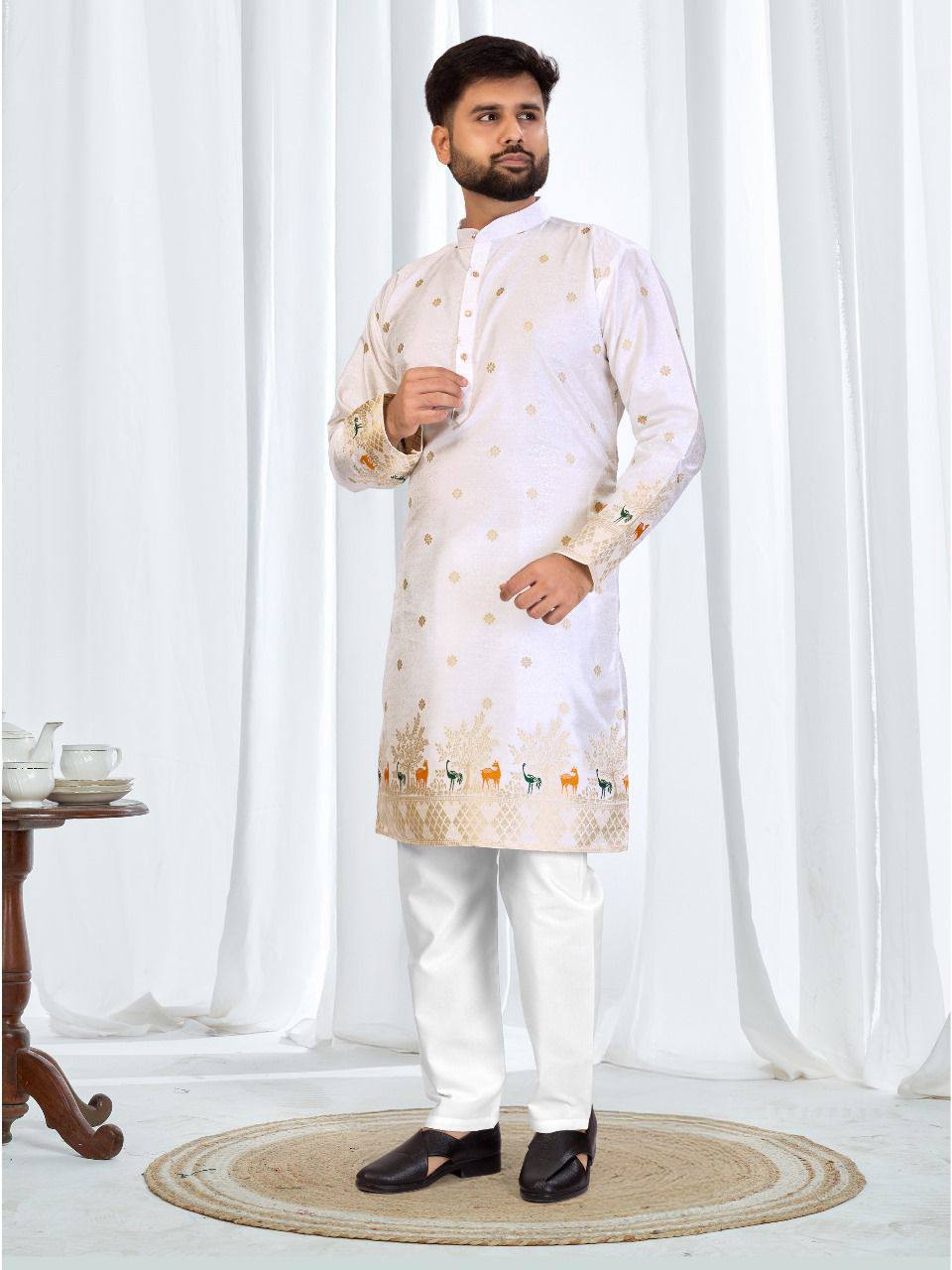 Premium Silk Kurta Pyjama Set – Jacquard Imprints with Pocket