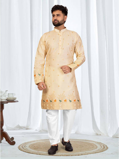 Premium Silk Kurta Pyjama Set – Jacquard Imprints with Pocket