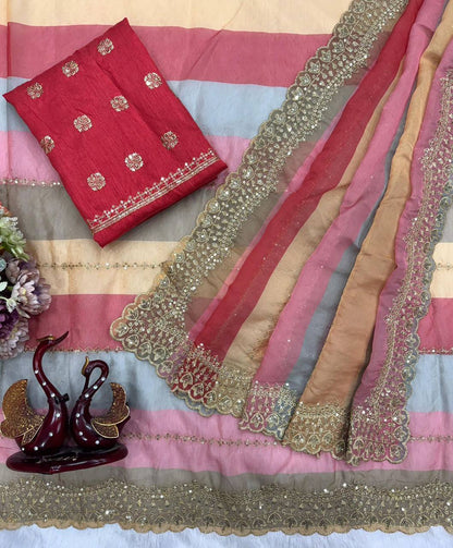 Premium Goldy Silk Saree – Sequins & Zari Embroidery with Banglori Blouse