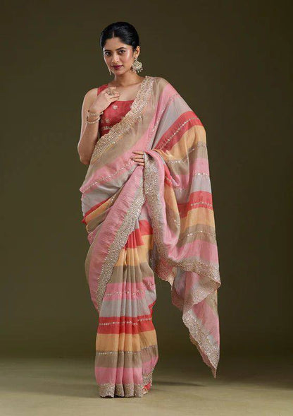 Premium Goldy Silk Saree – Sequins & Zari Embroidery with Banglori Blouse