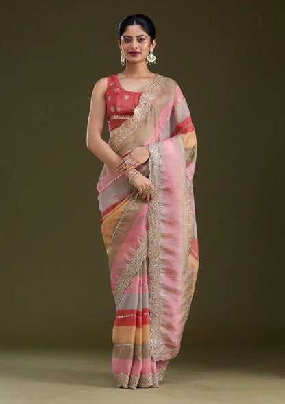 Premium Goldy Silk Saree – Sequins & Zari Embroidery with Banglori Blouse