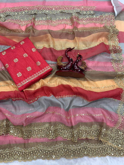 Premium Goldy Silk Saree – Sequins & Zari Embroidery with Banglori Blouse