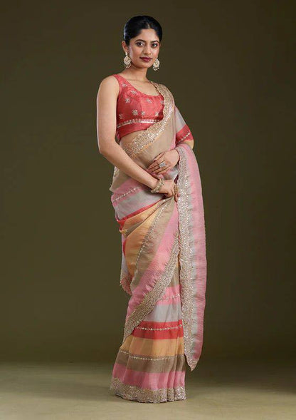 Premium Goldy Silk Saree – Sequins & Zari Embroidery with Banglori Blouse