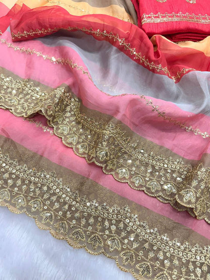 Premium Goldy Silk Saree – Sequins & Zari Embroidery with Banglori Blouse