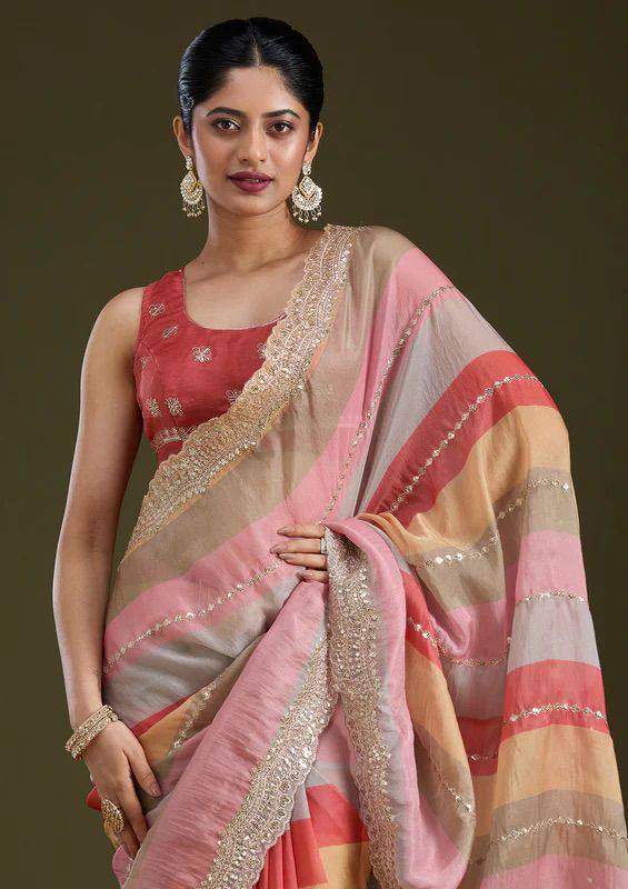 Premium Goldy Silk Saree – Sequins & Zari Embroidery with Banglori Blouse