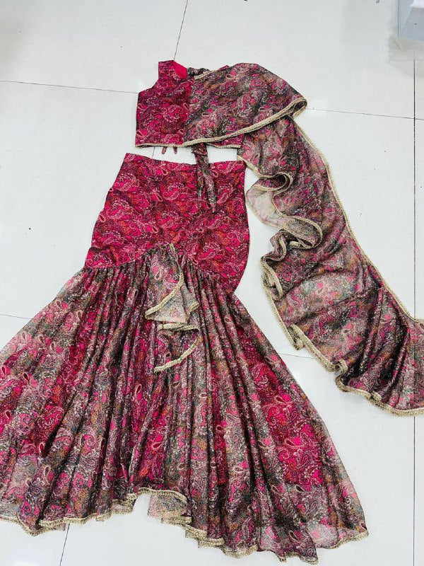 Premium Sparkle Fabric Fish‑Cut Lehenga Set