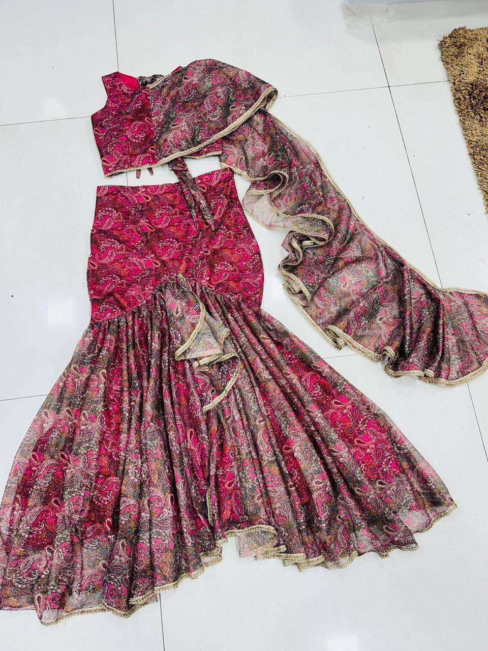 Premium Sparkle Fabric Fish‑Cut Lehenga Set
