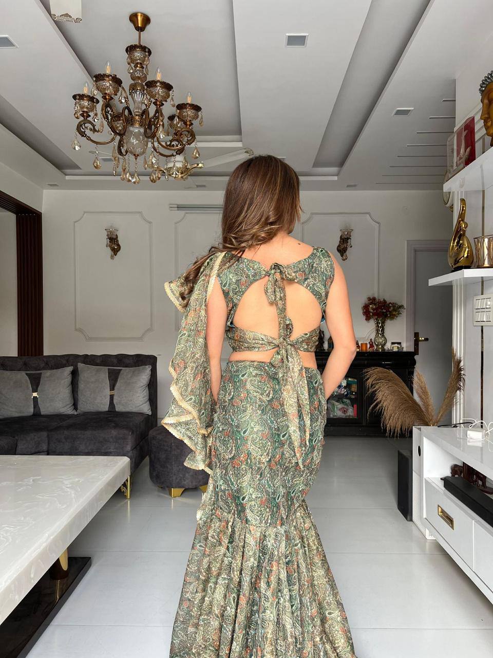 Premium Sparkle Fabric Fish‑Cut Lehenga Set