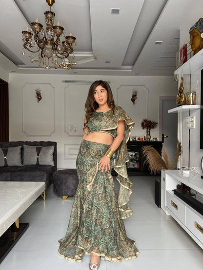 Premium Sparkle Fabric Fish‑Cut Lehenga Set