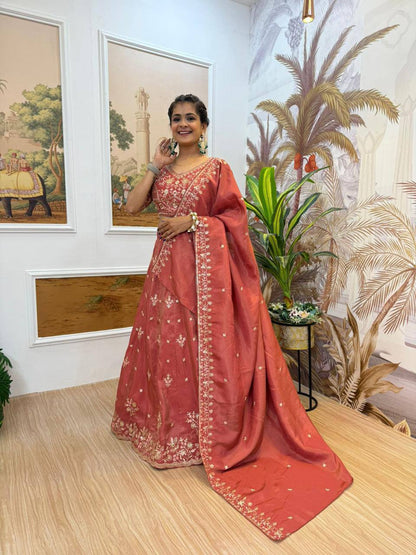 Premium Shimmer Fabric Lehenga‑Blouse‑Dupatta Set