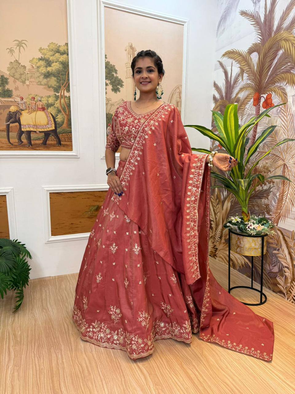 Premium Shimmer Fabric Lehenga‑Blouse‑Dupatta Set