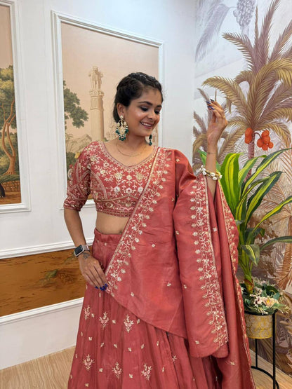 Premium Shimmer Fabric Lehenga‑Blouse‑Dupatta Set