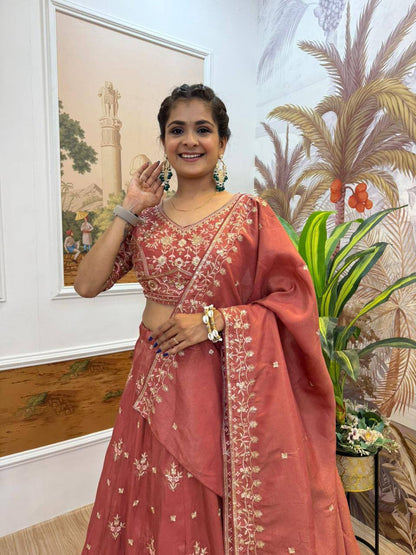 Premium Shimmer Fabric Lehenga‑Blouse‑Dupatta Set