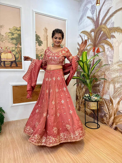 Premium Shimmer Fabric Lehenga‑Blouse‑Dupatta Set