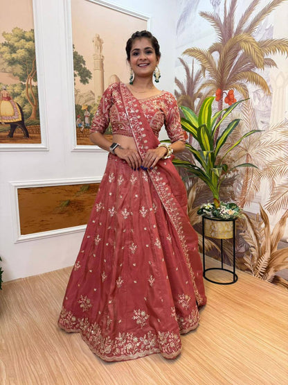 Premium Shimmer Fabric Lehenga‑Blouse‑Dupatta Set