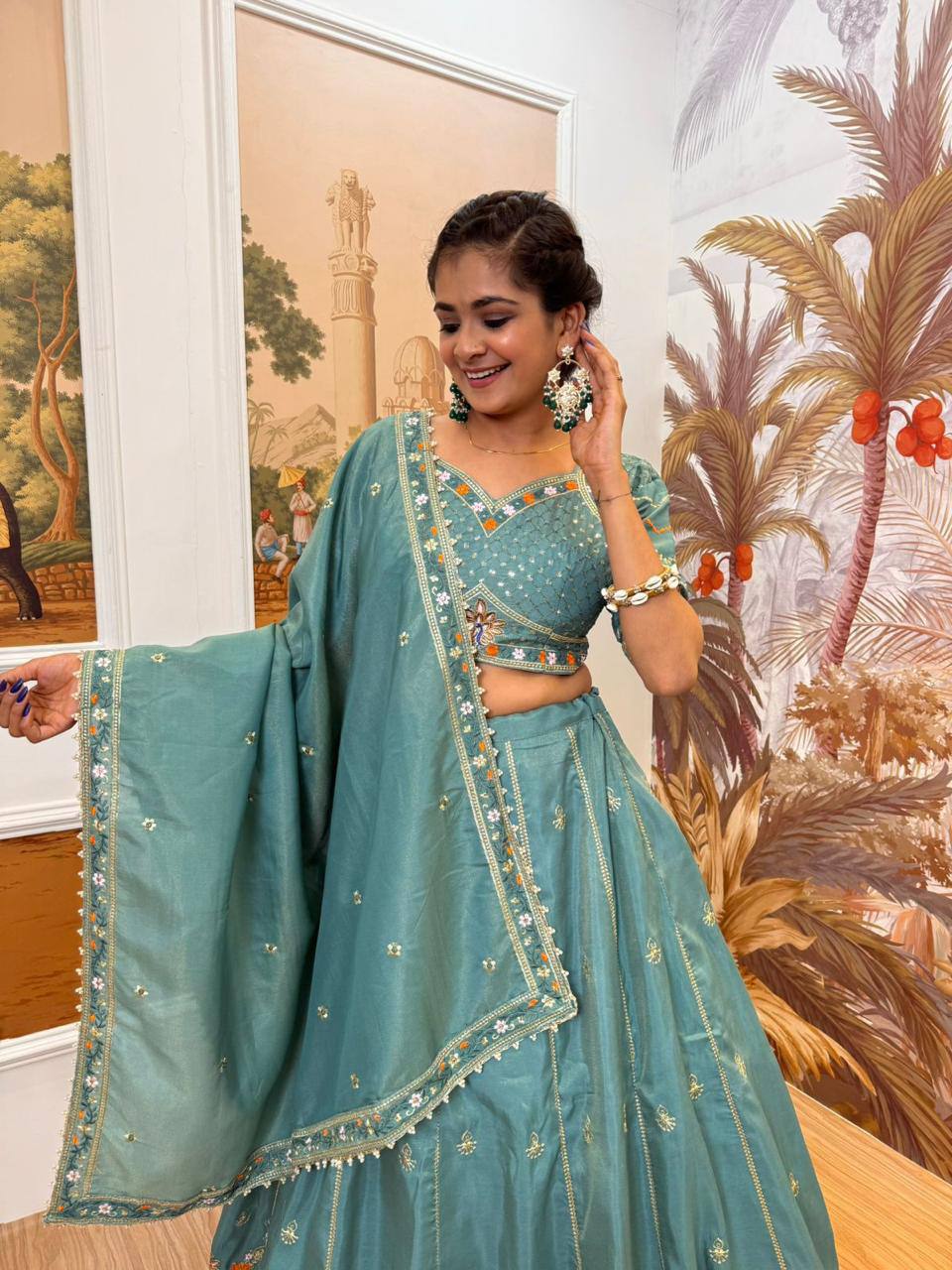 Premium Shimmer Fabric Lehenga‑Blouse‑Dupatta Set