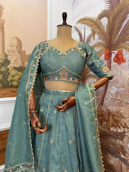 Premium Shimmer Fabric Lehenga‑Blouse‑Dupatta Set