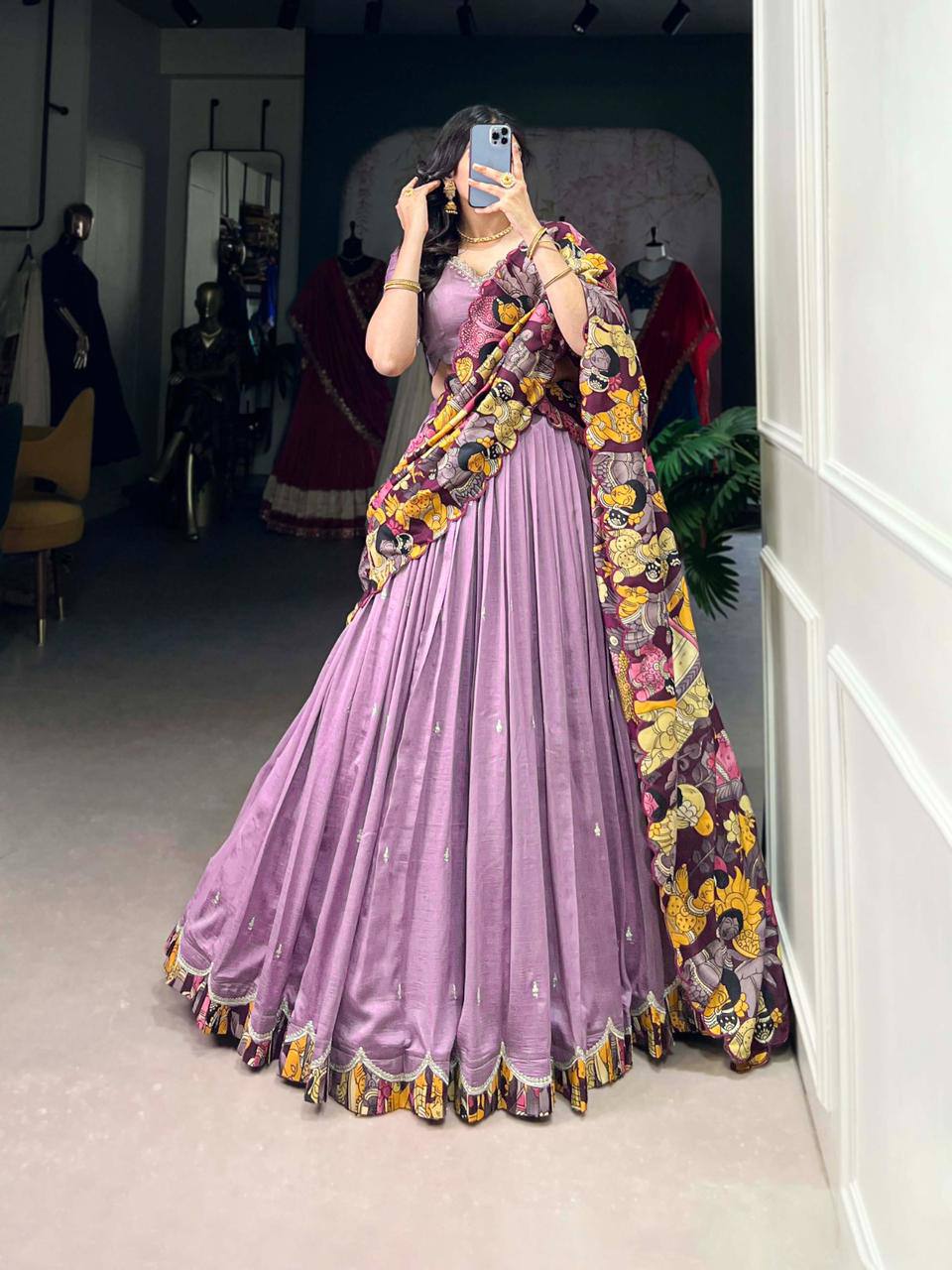 Premium Vichitra Silk Lehenga‑Choli‑Dupatta Set – Sequins &amp; Thread Embroidery