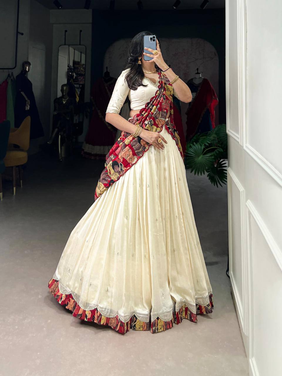 Premium Vichitra Silk Lehenga‑Choli‑Dupatta Set – Sequins &amp; Thread Embroidery