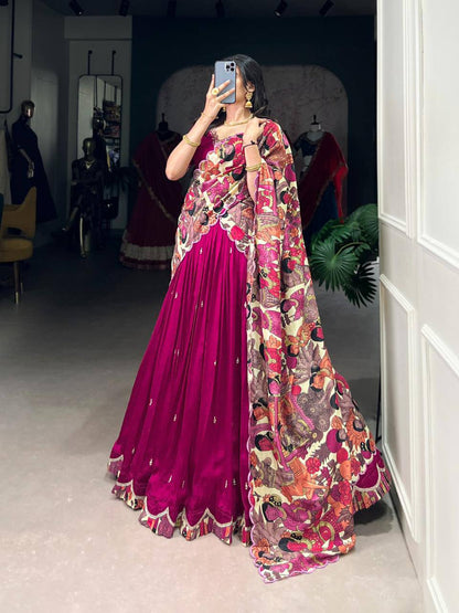 Premium Vichitra Silk Lehenga‑Choli‑Dupatta Set – Sequins &amp; Thread Embroidery