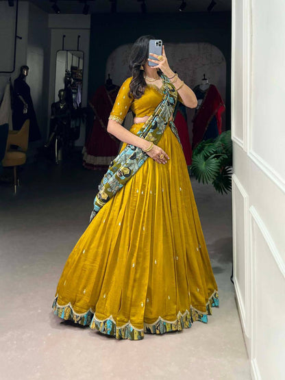 Premium Vichitra Silk Lehenga‑Choli‑Dupatta Set – Sequins &amp; Thread Embroidery