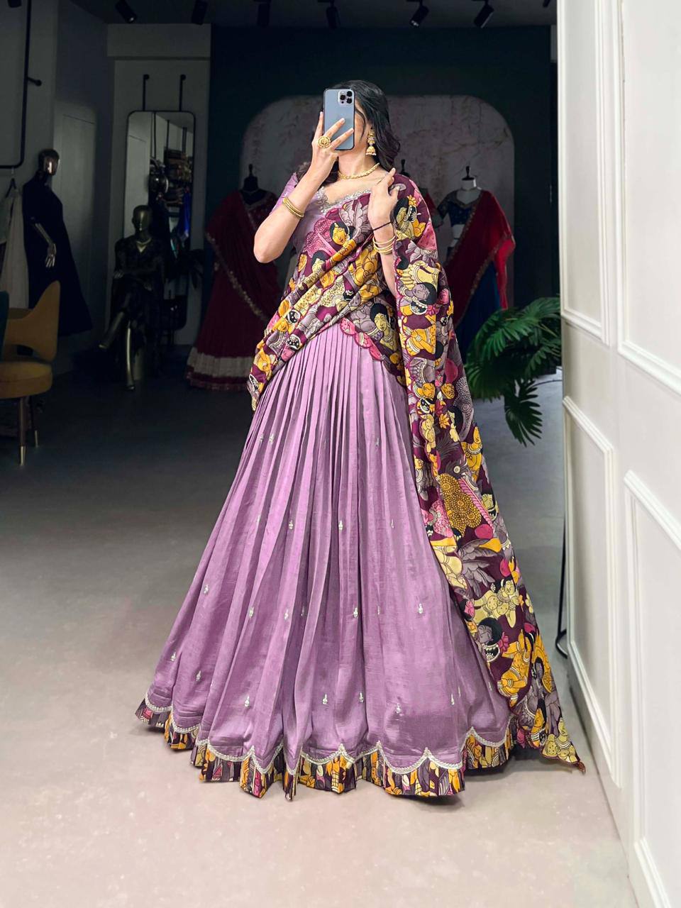 Premium Vichitra Silk Lehenga‑Choli‑Dupatta Set – Sequins &amp; Thread Embroidery