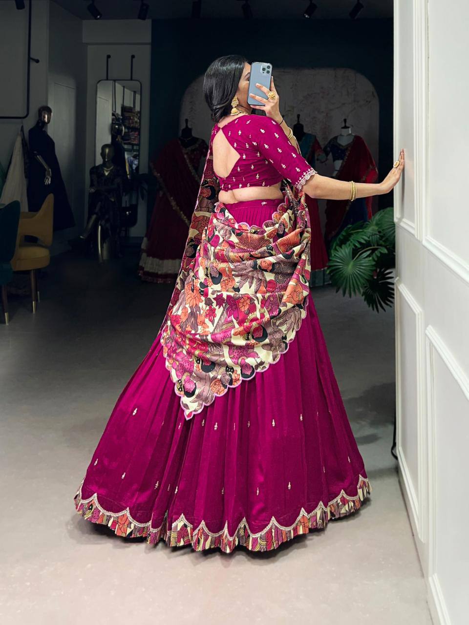Premium Vichitra Silk Lehenga‑Choli‑Dupatta Set – Sequins &amp; Thread Embroidery