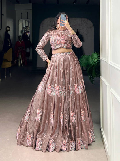 Premium Fendi Fabric Co‑ord Lehenga Set – Sequins &amp; Thread Embroidery