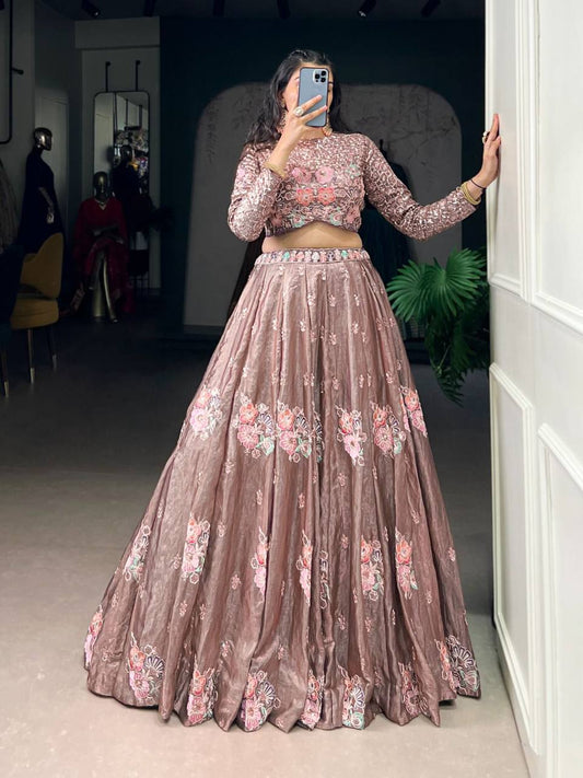 Premium Fendi Fabric Co‑ord Lehenga Set – Sequins &amp; Thread Embroidery