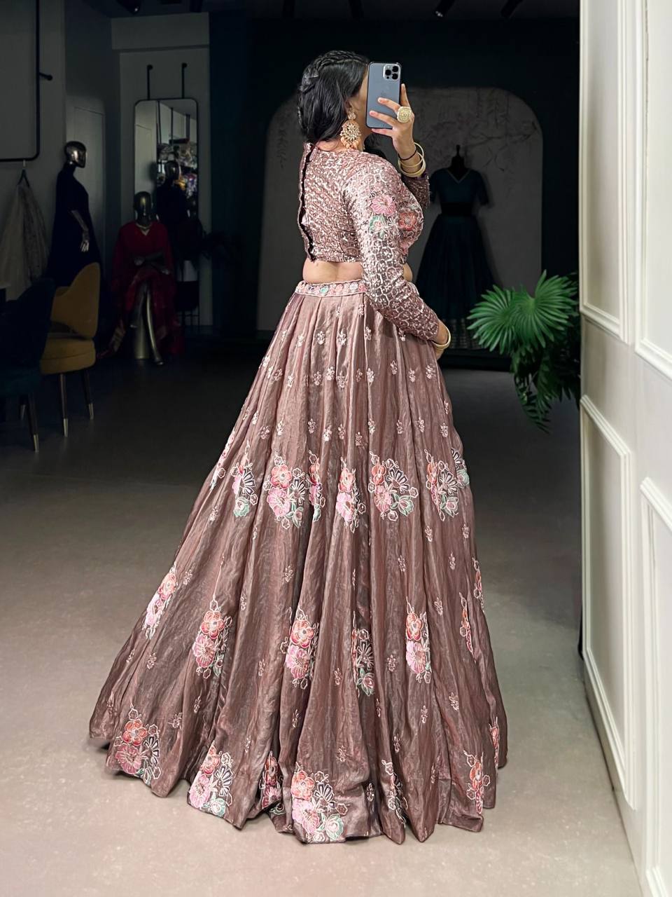 Premium Fendi Fabric Co‑ord Lehenga Set – Sequins &amp; Thread Embroidery