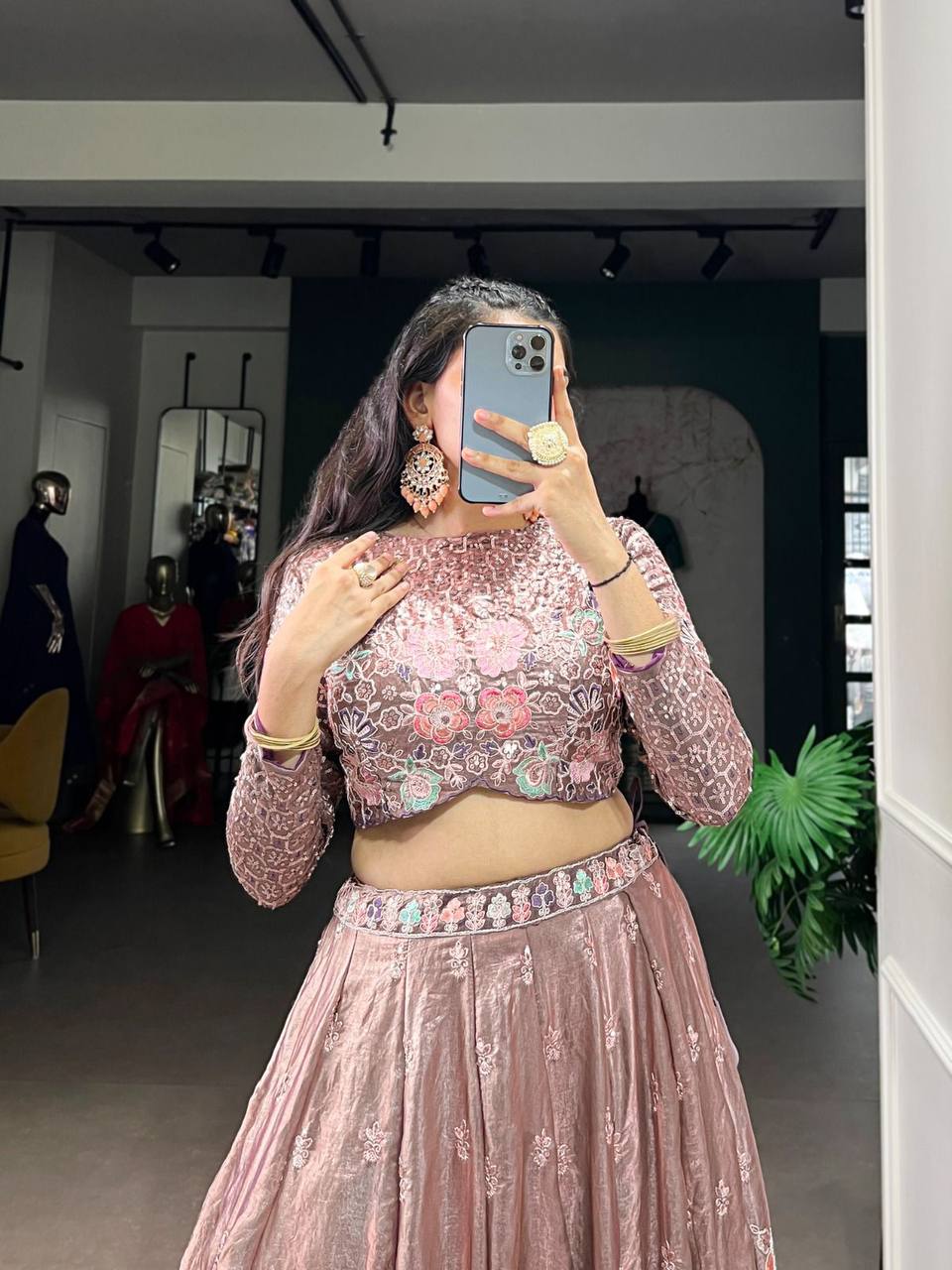 Premium Fendi Fabric Co‑ord Lehenga Set – Sequins &amp; Thread Embroidery