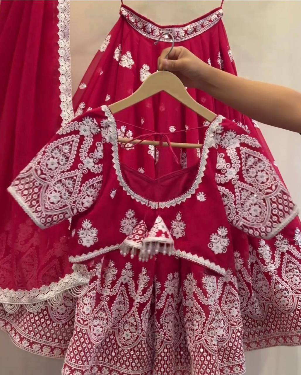 Premium Faux Georgette Lehenga‑Blouse‑Dupatta Set – Heavy Thread & Sequins