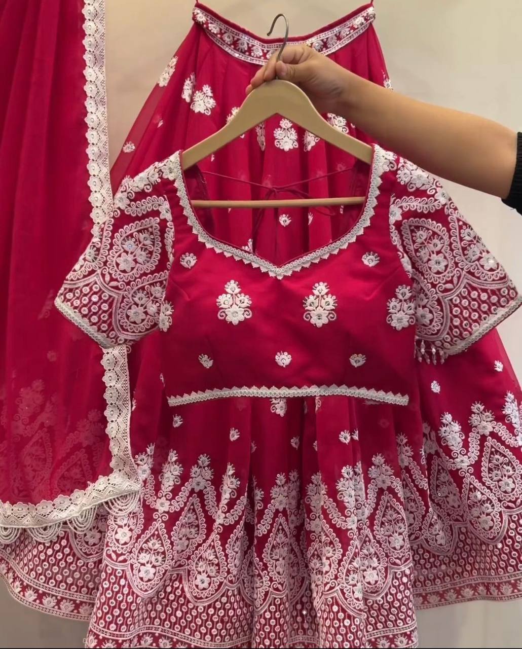 Premium Faux Georgette Lehenga‑Blouse‑Dupatta Set – Heavy Thread & Sequins