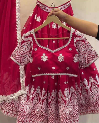 Premium Faux Georgette Lehenga‑Blouse‑Dupatta Set – Heavy Thread & Sequins